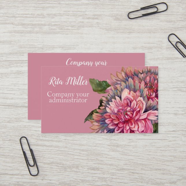 Carte De Visite fleurs dahlias (Devant/Arrière en situation)