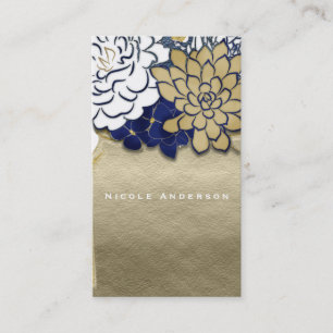 Carte De Visite Fleurs dans un pot Mason Rustique Bleu Or Floral C