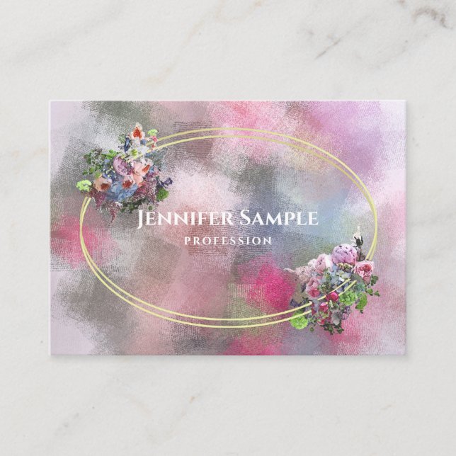 Carte De Visite Fleurs d'aquarelle Abstraites Gold Frame Chic Mode (Devant)
