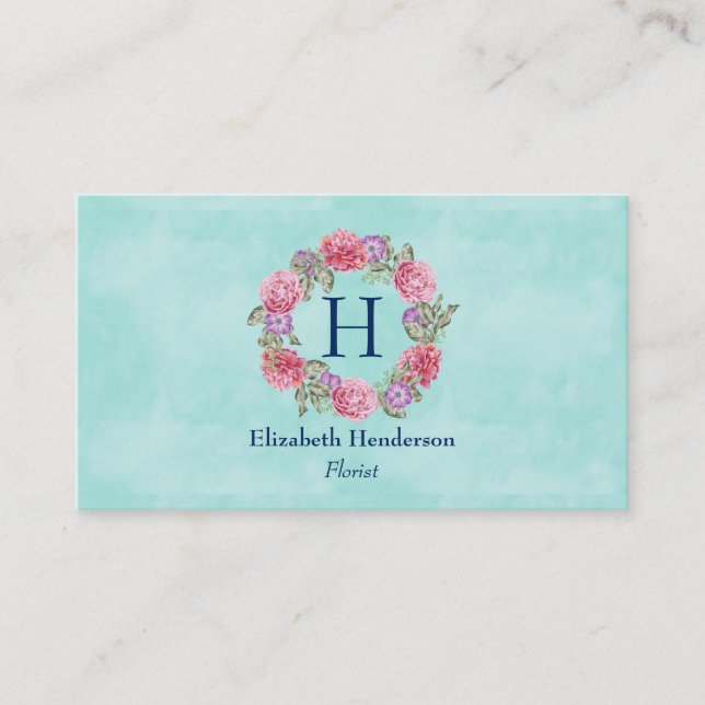 Carte De Visite Fleurs d'aquarelle de couronne fleurie rose et pou (Devant)