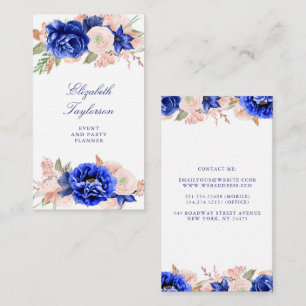 Carte De Visite Fleurs d'aquarelle marine et rose Élégant moderne