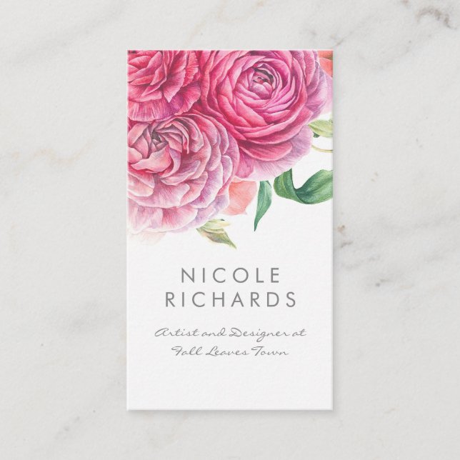 Carte De Visite Fleurs d'aquarelle rose Elégant Botanique et Chic (Devant)