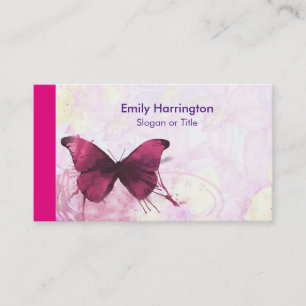 Carte De Visite Fleurs d'aquarelle rose et jaune avec papillon