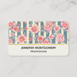 Carte De Visite Fleurs d'aquarelle rose sur bandes