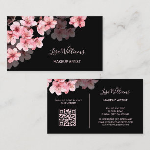 Carte De Visite Fleurs de cerisier à l'aquarelle rose Noir
