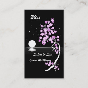 Carte De Visite Fleurs de cerisier la nuit (sur le noir)