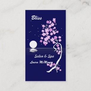 Carte De Visite Fleurs de cerisier (Sakura) la nuit (sur le bleu)