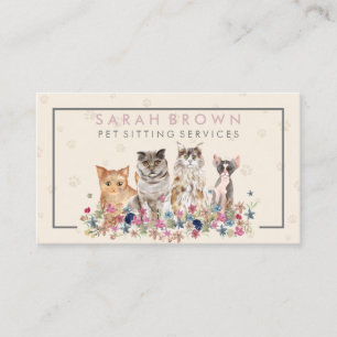 Carte De Visite Fleurs de chats roses ivoire Groomer pour animaux