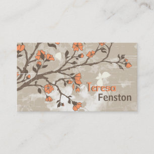 Carte De Visite Fleurs de corail vintage grunge floral taupe