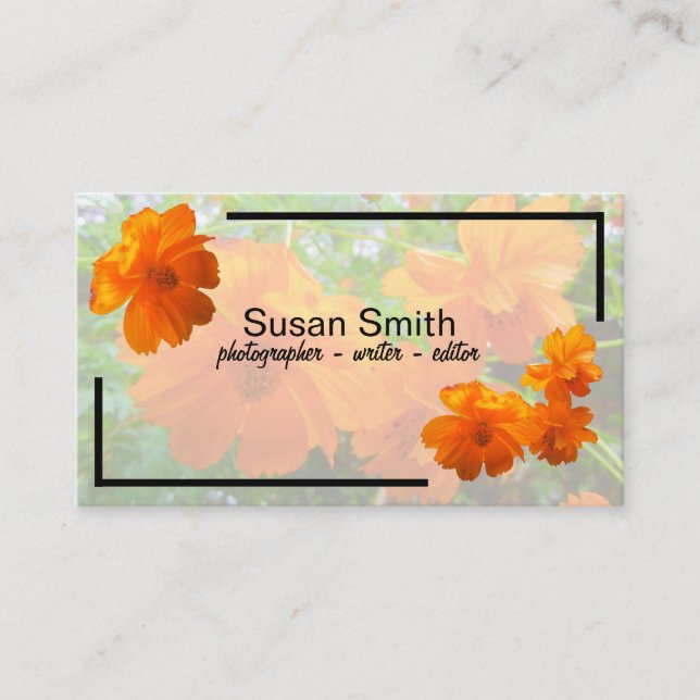 Carte De Visite Fleurs de Cosmos orange sur vert (Devant)
