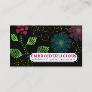 Carte De Visite Fleurs de couture de points de broderie faite sur