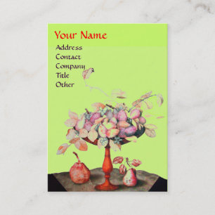 Carte De Visite FLEURS DE FRUITS DE SAISON, MONOGRAMME FEUILLE Ver