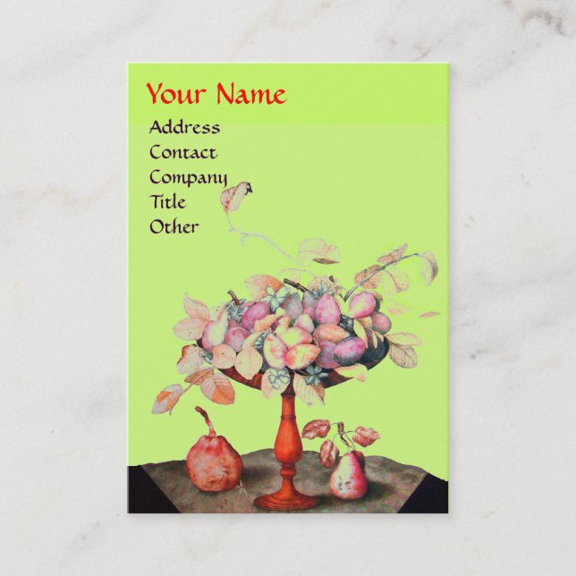 Carte De Visite FLEURS DE FRUITS DE SAISON, MONOGRAMME FEUILLE Ver (Devant)