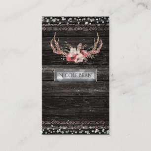 Carte De Visite Fleurs de Glam de Campagne Rustique & Bois de Cerf