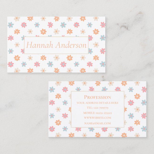 Carte De Visite Fleurs de marguerite super Retro Boho Floral (Devant / Derrière)