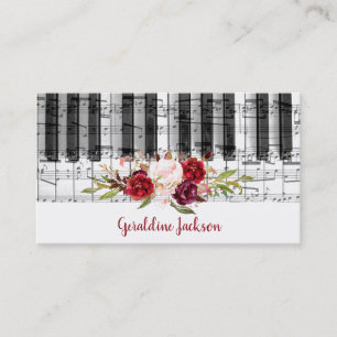Carte De Visite fleurs de marsala et design de piano