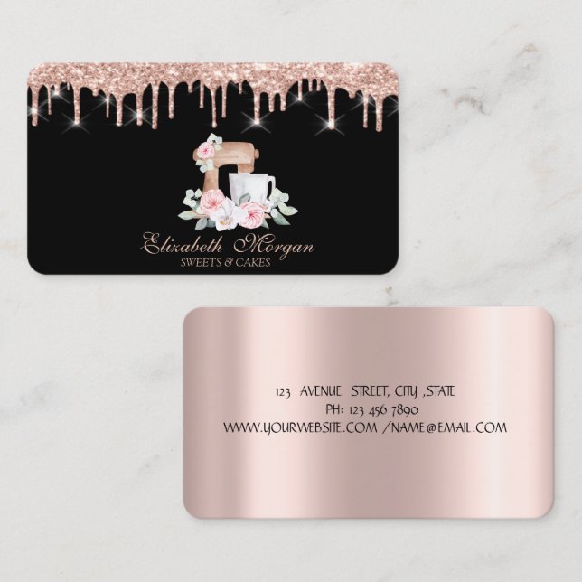 Carte De Visite Fleurs de mélangeur chic Rose Gold Drives Boulange (Devant / Derrière)