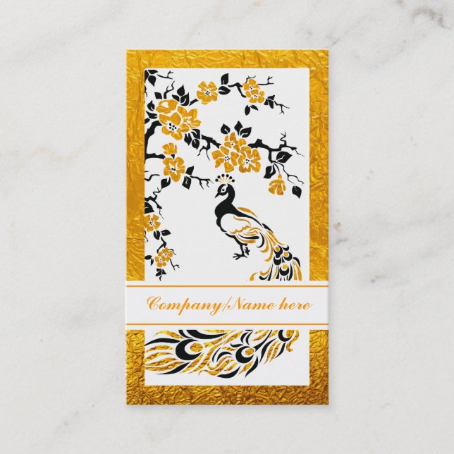Carte De Visite Fleurs de paons noirs, oranges et cerisiers (Devant)