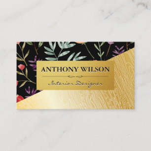 Carte De Visite Fleurs de printemps   Motif de grains de bois d'or