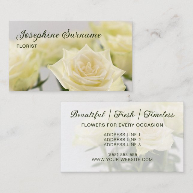 Carte De Visite Fleurs de rose blanche Belles fleurs Photo fleuris (Devant / Derrière)