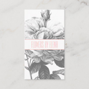 Carte De Visite Fleurs de rose noir et blanc rustique rousse rose