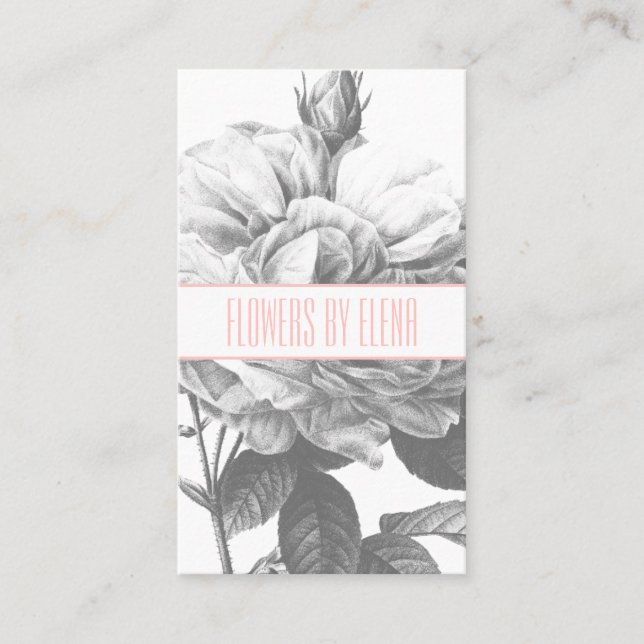 Carte De Visite Fleurs de rose noir et blanc rustique rousse rose (Devant)