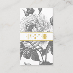 Carte De Visite Fleurs de rose Vintages, noires et blanches, or ch