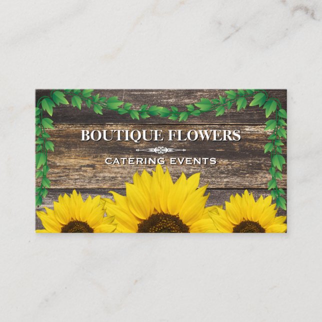 Carte De Visite Fleurs de soleil | Bois et vignes rustiques (Devant)
