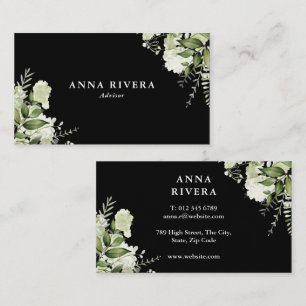 Carte De Visite Fleurs de verdure à l'aquarelle noir et blanc