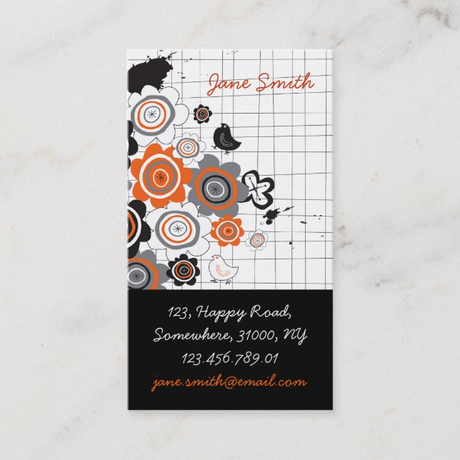 Carte De Visite Fleurs d'orange Chicks Grunge Ink Blots Doodles Ki (Devant)