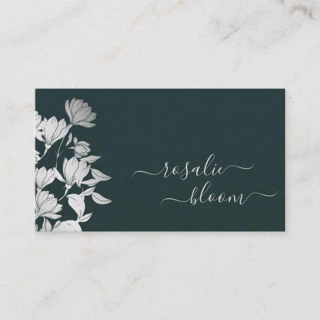 Carte De Visite Fleurs élégantes Simple motif floral Vert foncé (Devant)