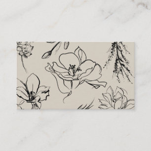 Carte De Visite Fleurs Esquisse Beige Signature Script Classe