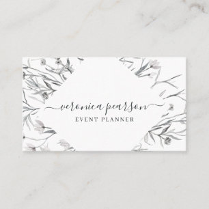 Carte De Visite Fleurs esquissées bleu marine Moderne Minimalist