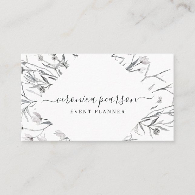 Carte De Visite Fleurs esquissées bleu marine | Moderne Minimalist (Devant)