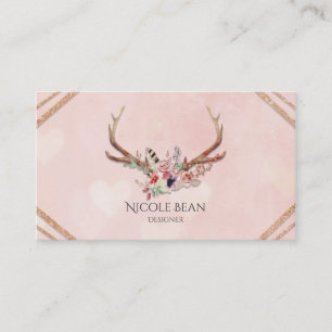 Carte De Visite Fleurs et Antlers de Cerfs Boho Chic Glam
