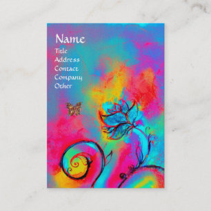 Carte De Visite FLEURS ET BOUTEILLES BLANCS bleu rose jaune