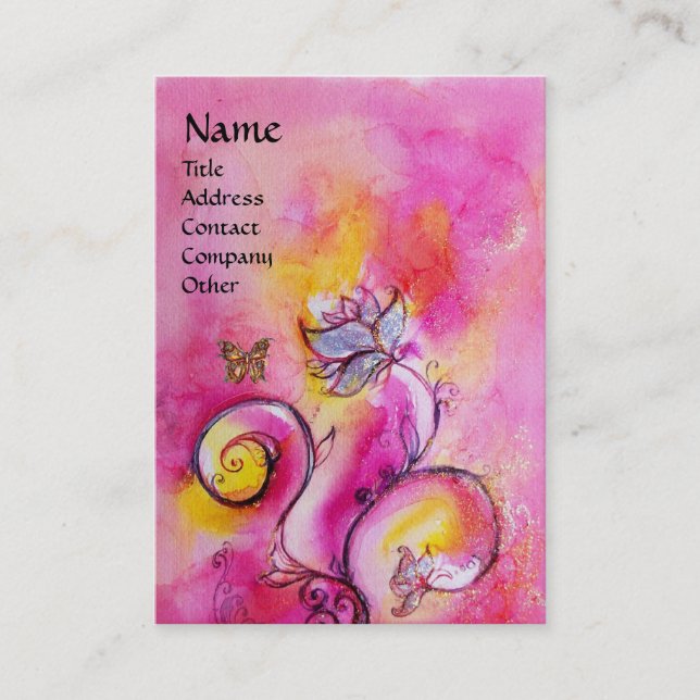 Carte De Visite FLEURS ET BUTTERFLIS BLANCS jaune rose violet (Devant)
