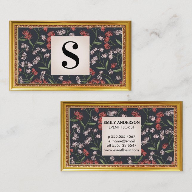 Carte De Visite Fleurs et décorations Feuilles | Cadre antique (Devant / Derrière)
