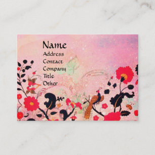 Carte De Visite FLEURS ET OISEAUX DE JARDIN EN ROSE Floral