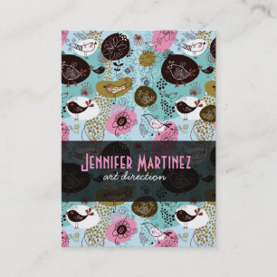 Carte De Visite Fleurs et oiseaux rétro à main simple et colorée