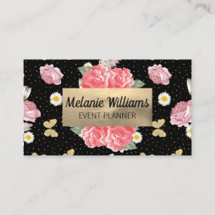 Carte De Visite Fleurs et papillons de Parties scintillant