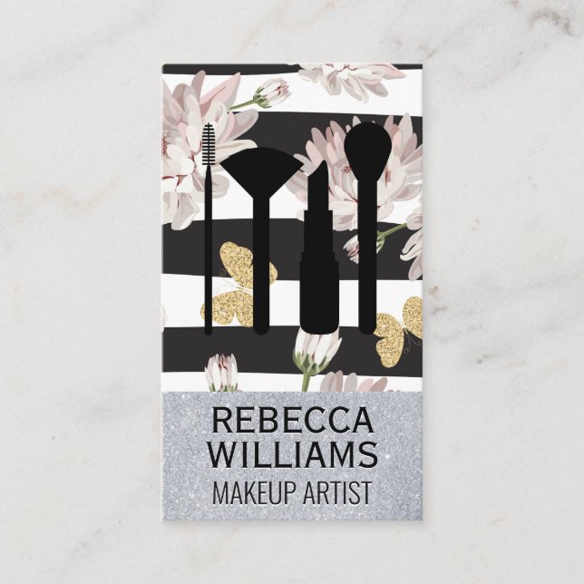 Carte De Visite Fleurs et papillons | Jeu de maquillage de parties (Devant)