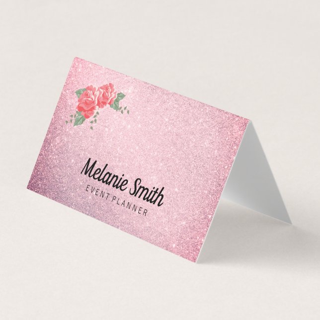 Carte De Visite Fleurs et Parties scintillant élégantes (roses) (Devant)