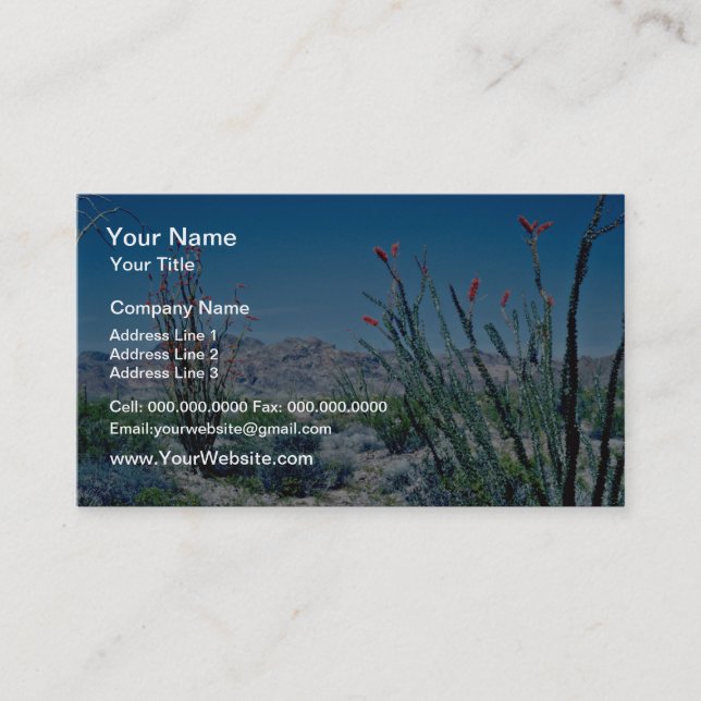 Carte De Visite Fleurs fleurissantes rouges d'Ocotillo (Devant)