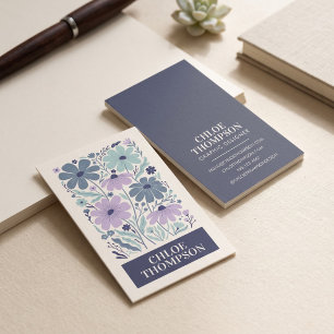Carte De Visite Fleurs folkloriques violettes bleues