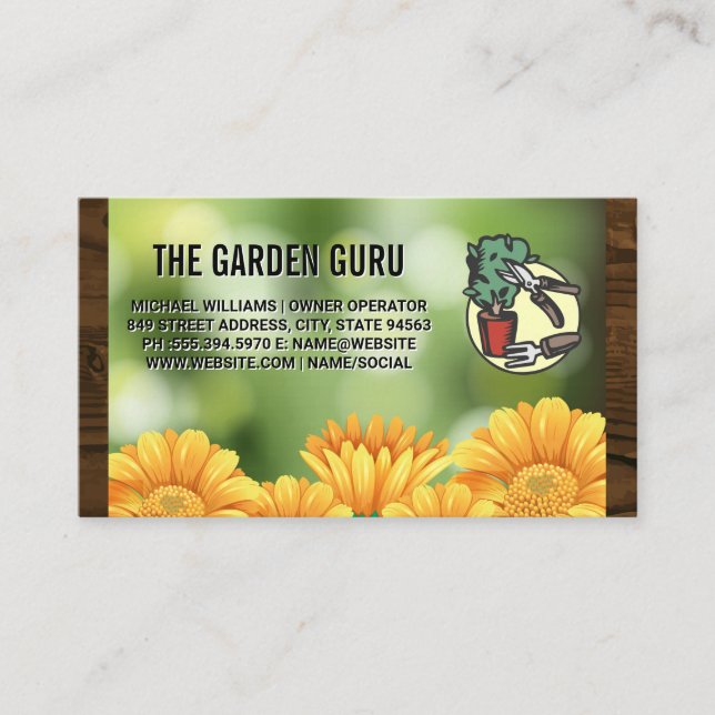 Carte De Visite Fleurs jaunes | Outils de jardinage (Devant)