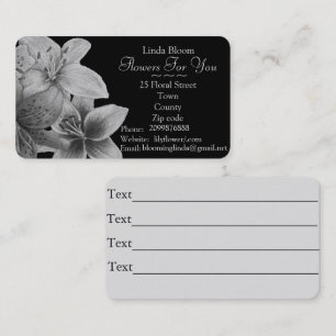 Carte De Visite fleurs Lilies fleuristes de design d'art noir et b