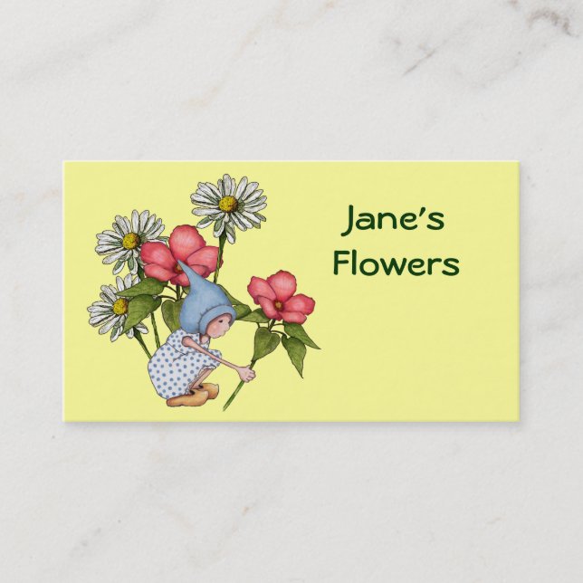 Carte De Visite Fleurs, magasin floral : Fille mignonne de gnome, (Devant)