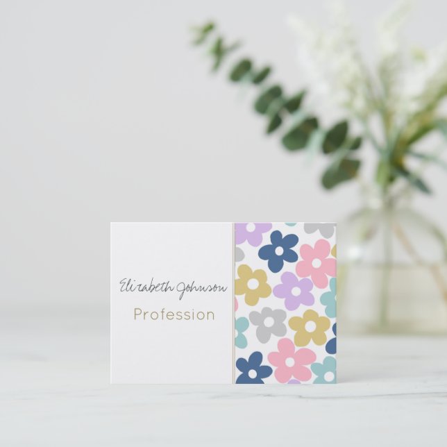 Carte De Visite Fleurs marguerites super Retro Boho Floral (Debout devant)