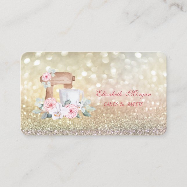 Carte De Visite Fleurs mélangeuses Élégante boulangerie Bokeh (Devant)